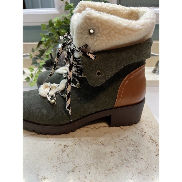 Skechers Air Cooled Memory Foam Lace Up Suede Leather Boots Green Size 10 New - Picture 4 of 11
